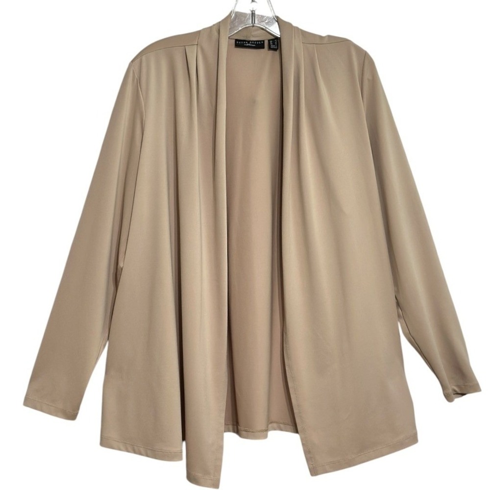 Susan Graver Artisan Open Front Cardigan Women Tan Liquid Knit Draped Capsule L